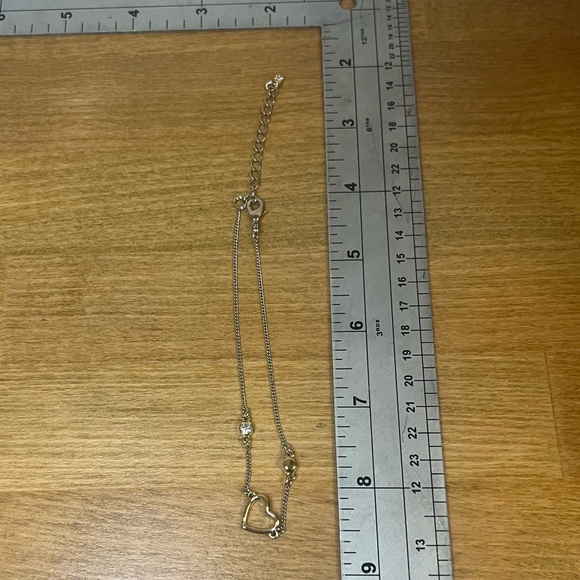 Gold tone open heart crystal bracelet thin dainty simple love fearless cute - Picture 2 of 4